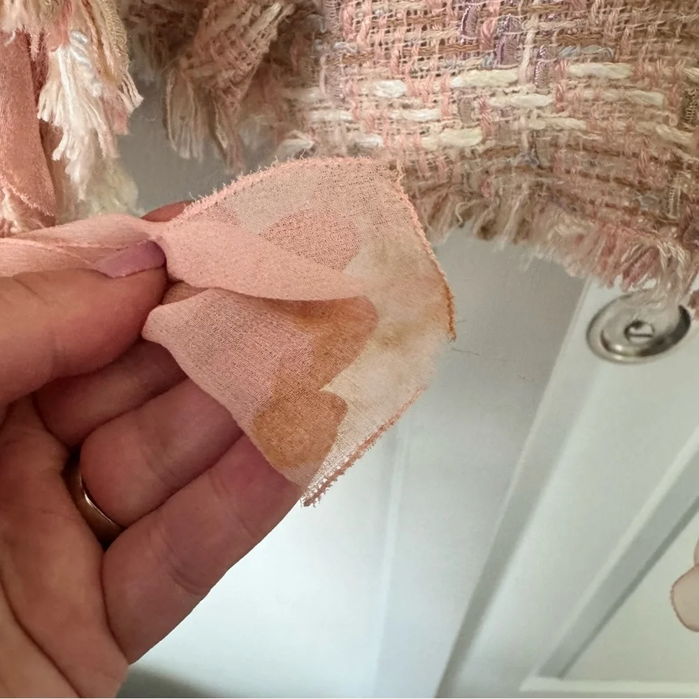 Vintage Albert Nipon Coral Pink Tweed Jacket Size 8 Wool Silk Accents Floral Pin - Picture 8 of 16